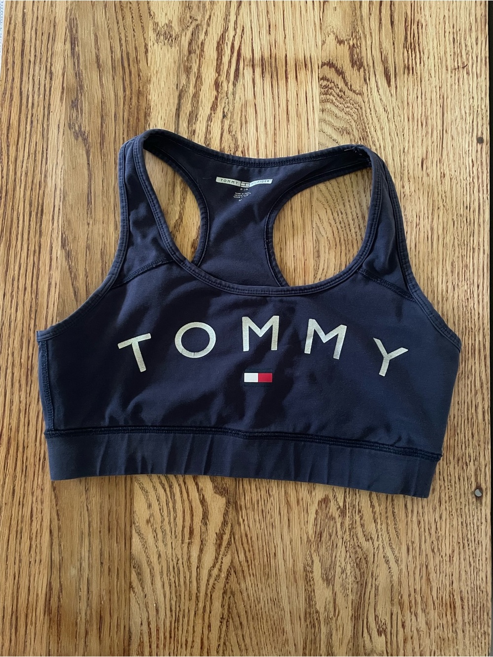 Tommy Hilfiger Dark Navy Racerback Sports Bra with silver metallic Logo